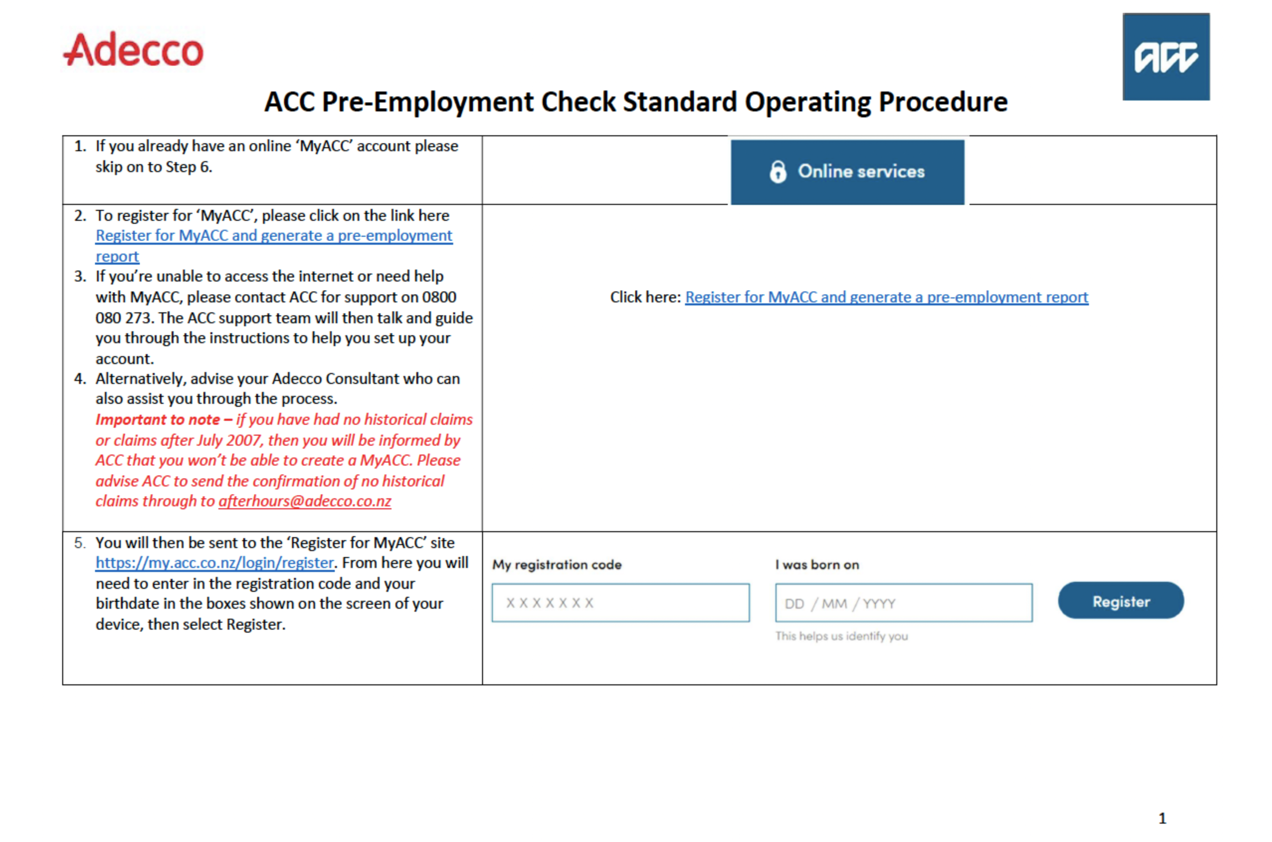 ACC Preemployment Check Standard Operating Procedure