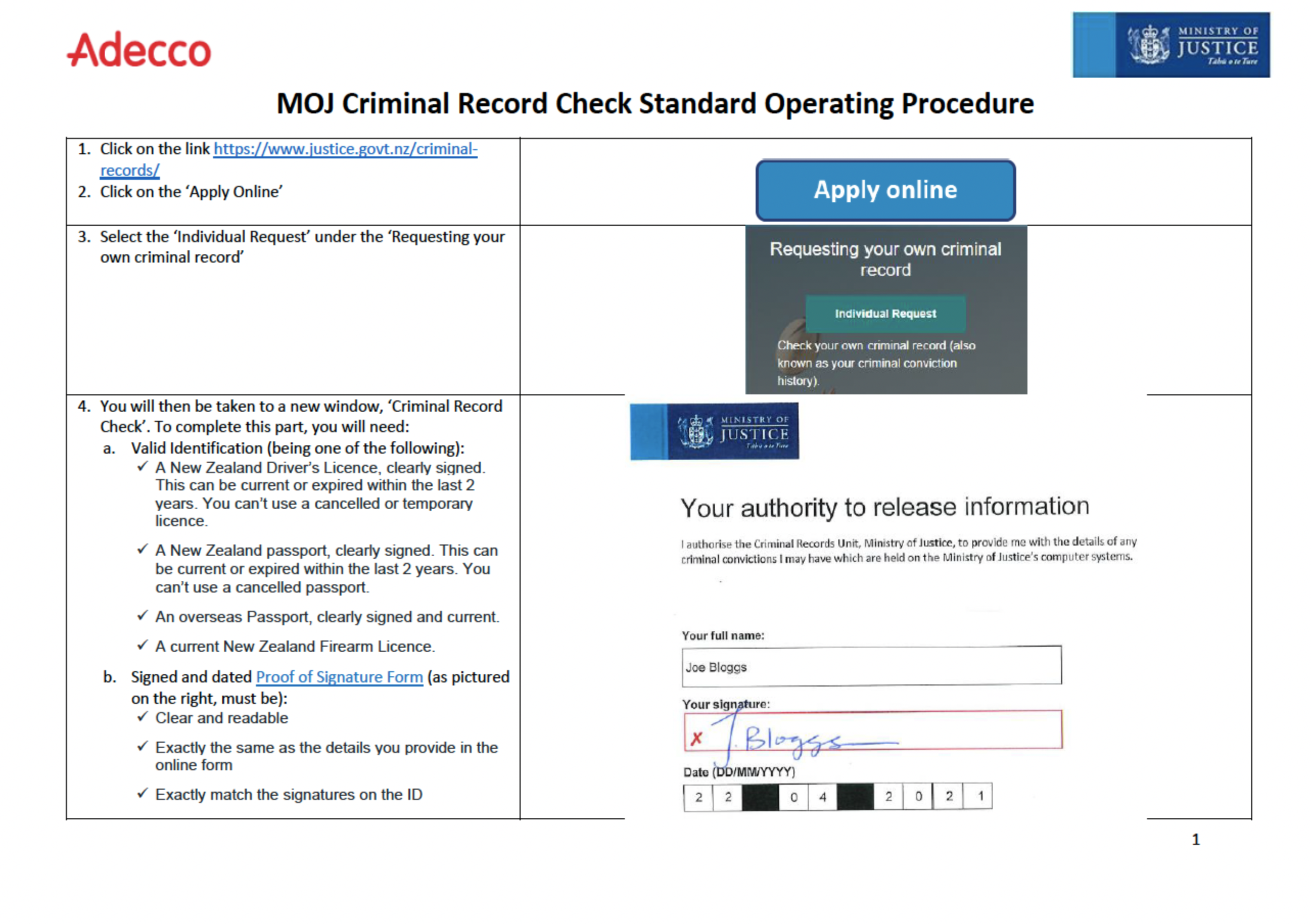 MOJ Criminal Record Check Standard Operating Procedure